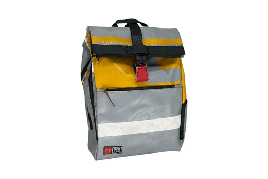 sac à dos nine june swiss made bâche de camion recyclée nomad 25 litres.swiss made, recycling, upcycling, tructarpaunlin, backpack, adventurer