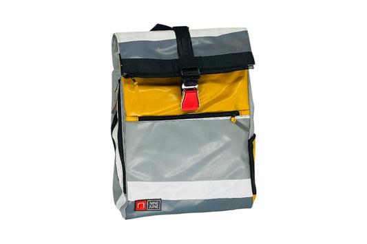 sac à dos nine june swiss made bâche de camion recyclée nomad 25 litres.swiss made, recycling, upcycling, tructarpaunlin, backpack, adventurer